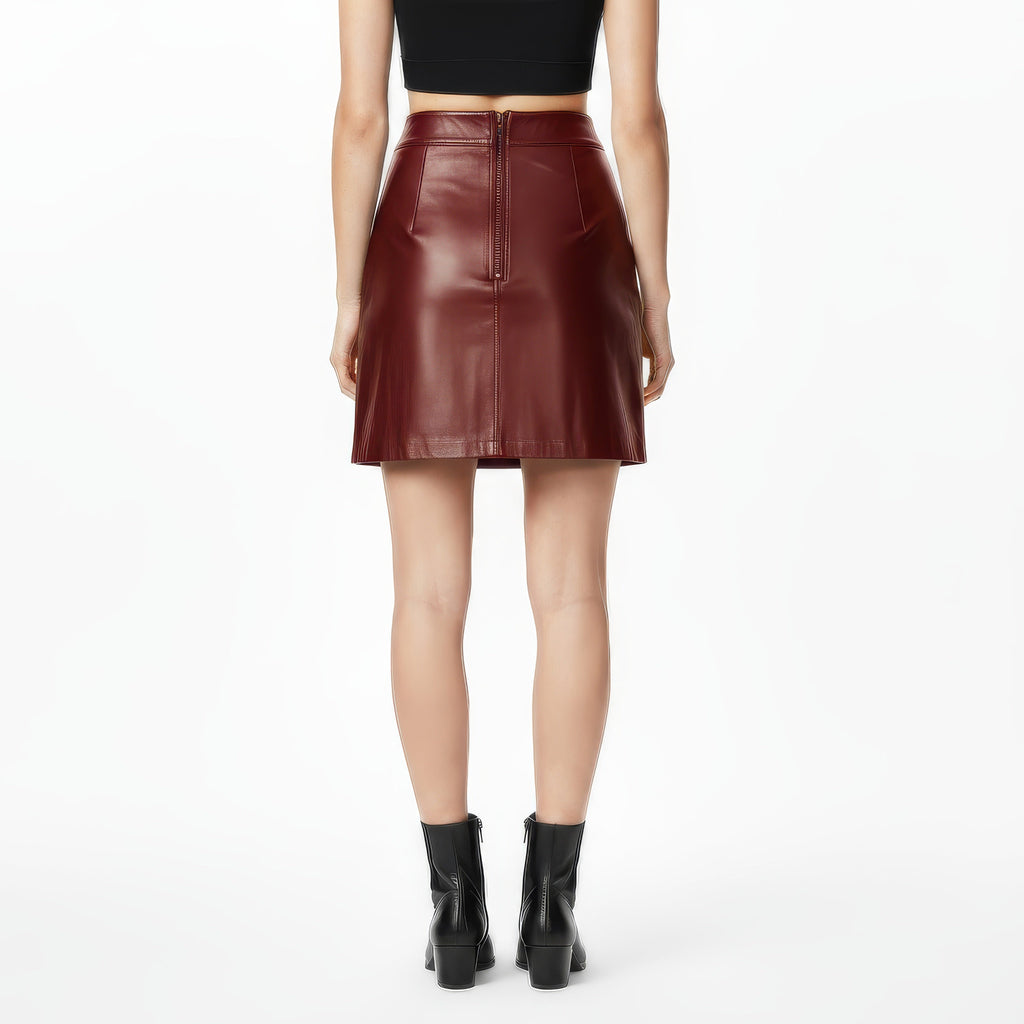 Chic A-Line Real Leather Mini Skirt for Women - High-Rise & Sculpting Fit