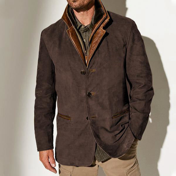 Men's Vintage Leather-Look Coat - Classic Tailored Fit, Stylish & Timeless Outerwear