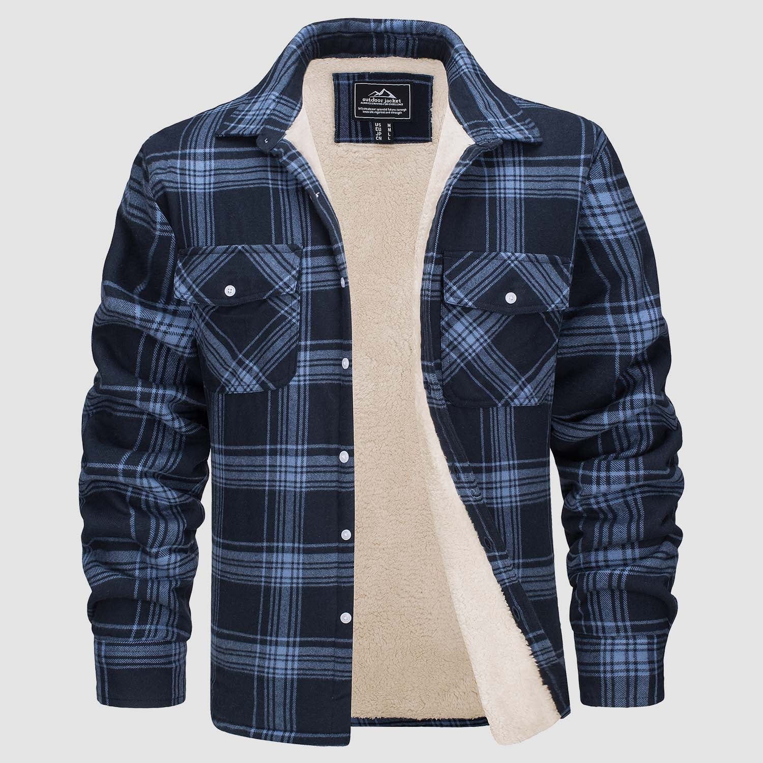 Men's Fleece-Lined Flannel Shirt Jacket - Warm Cotton Winter Coat for Ultimate Comfort