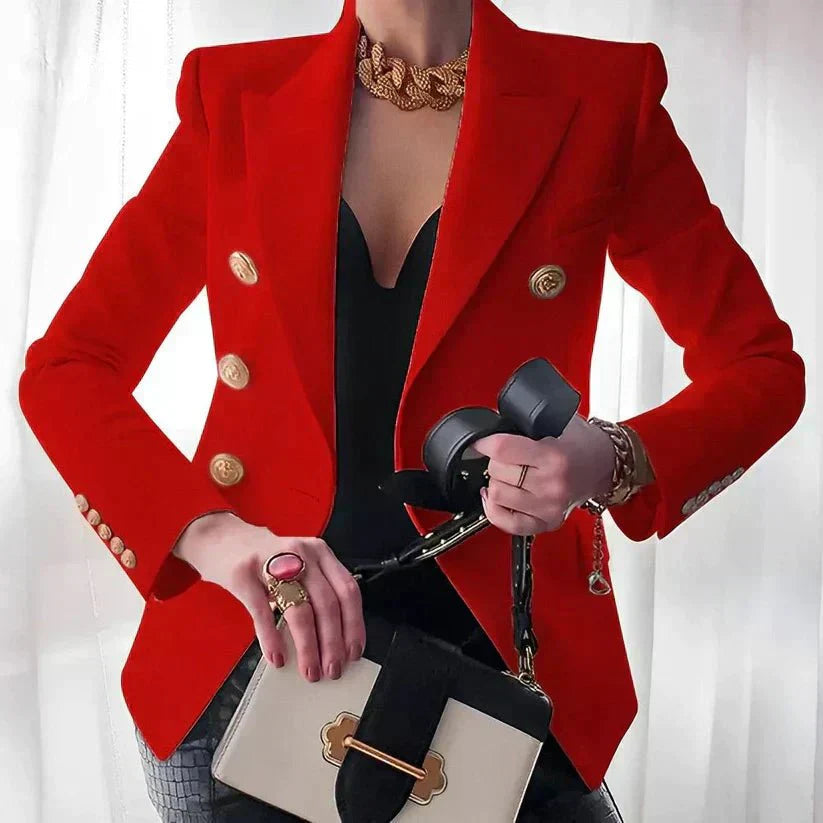 Elegant Women's Double-Breasted Blazer with Gold Button Accents | Stylish Office & Casual Wear