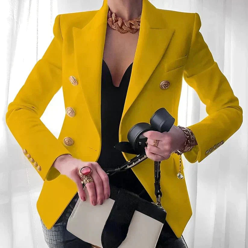 Elegant Women's Double-Breasted Blazer with Gold Button Accents | Stylish Office & Casual Wear