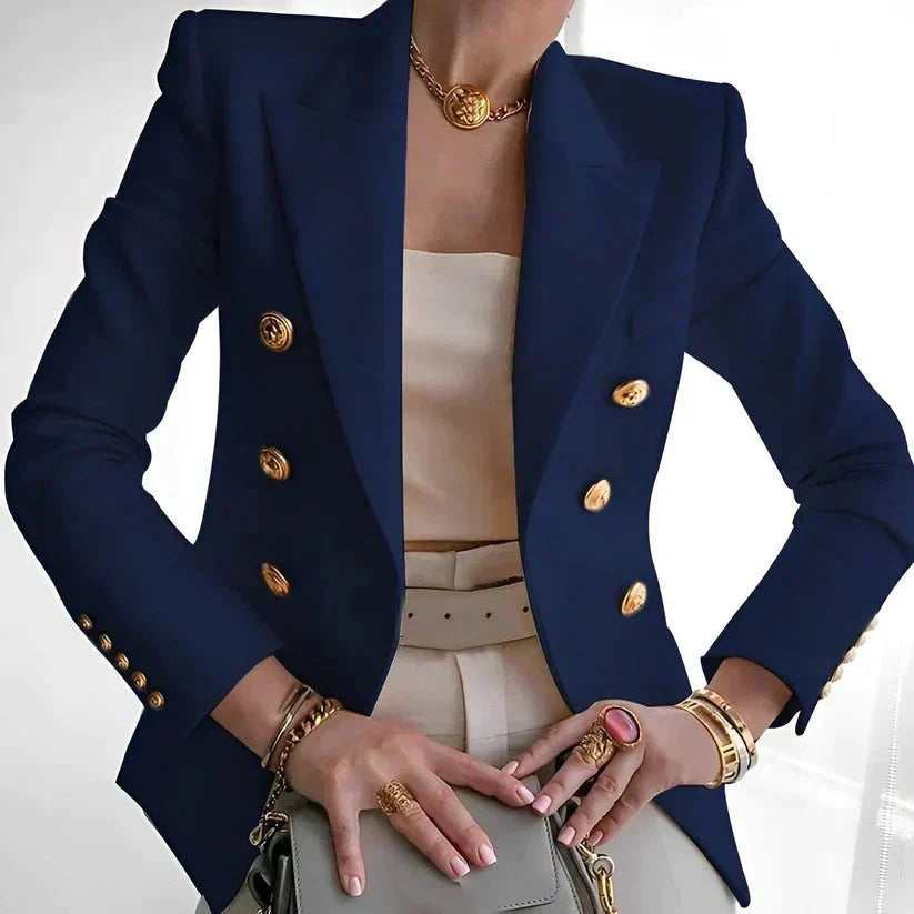 Elegant Women's Double-Breasted Blazer with Gold Button Accents | Stylish Office & Casual Wear
