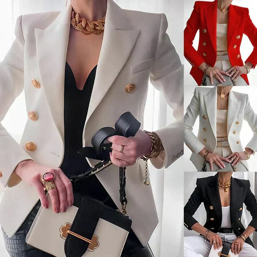 Elegant Women's Double-Breasted Blazer with Gold Button Accents | Stylish Office & Casual Wear