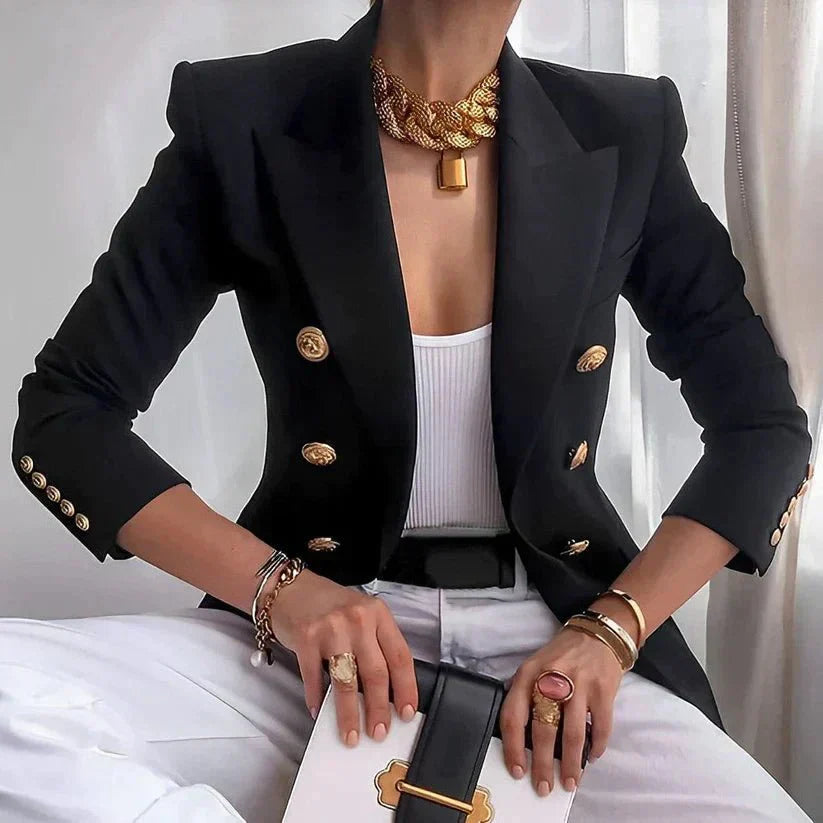 Elegant Women's Double-Breasted Blazer with Gold Button Accents | Stylish Office & Casual Wear
