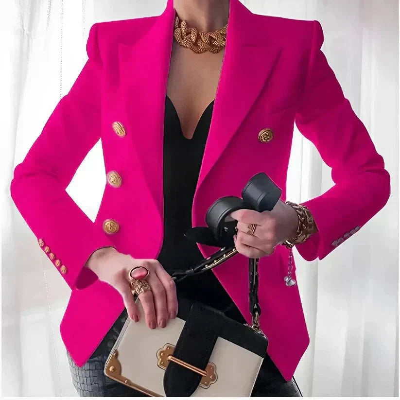 Elegant Women's Double-Breasted Blazer with Gold Button Accents | Stylish Office & Casual Wear