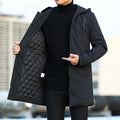 Men's Mid-Length Quilted Hooded Coat with Stylish Zip Closure - Perfect for Winter Fashion