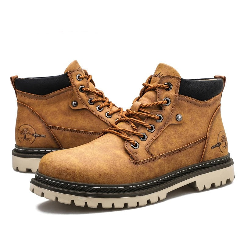 Men's Rugged Lace-Up Ankle Boots with Durable Outsole & Comfort Padded Collar - Perfect for Outdoor Adventures