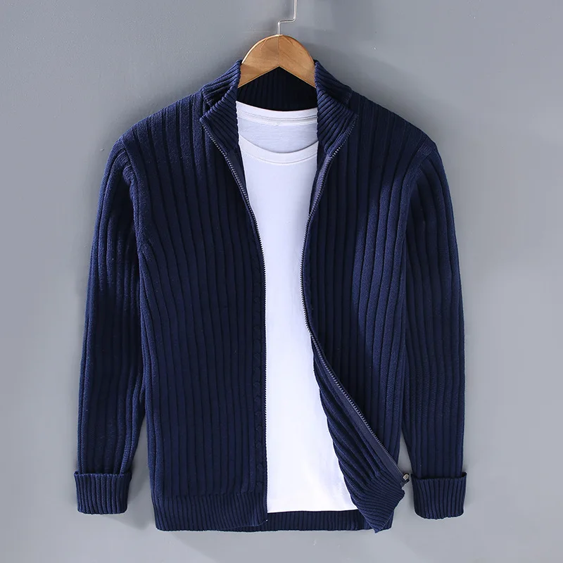 Men's Ribbed Knit Open Front Cardigan with Stylish Fold-Over Collar - Cozy & Versatile Sweater for Casual Wear