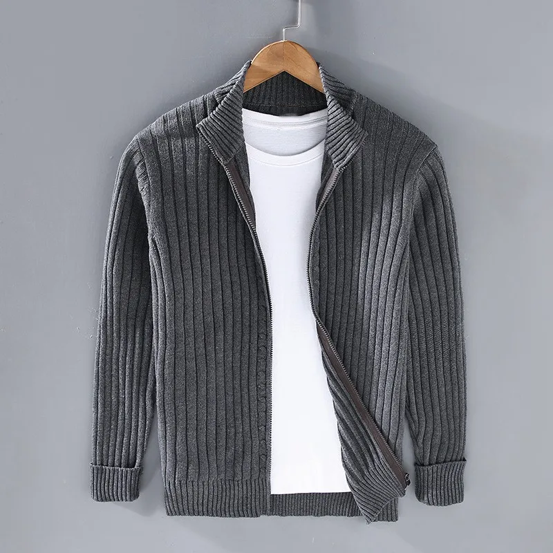 Men's Ribbed Knit Open Front Cardigan with Stylish Fold-Over Collar - Cozy & Versatile Sweater for Casual Wear