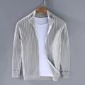 Men's Ribbed Knit Open Front Cardigan with Stylish Fold-Over Collar - Cozy & Versatile Sweater for Casual Wear