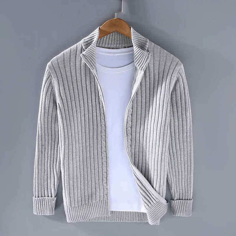 Men's Ribbed Knit Open Front Cardigan with Stylish Fold-Over Collar - Cozy & Versatile Sweater for Casual Wear