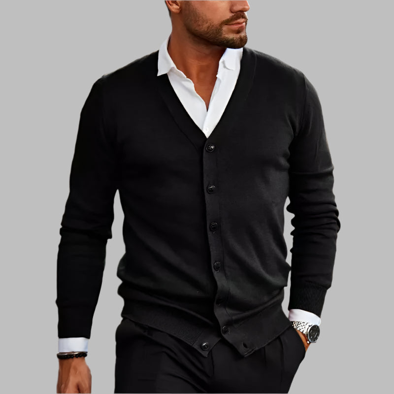 Men's Slim Fit V-Neck Cardigan - Stylish Button Front & Ribbed Hem - Perfect for Layering