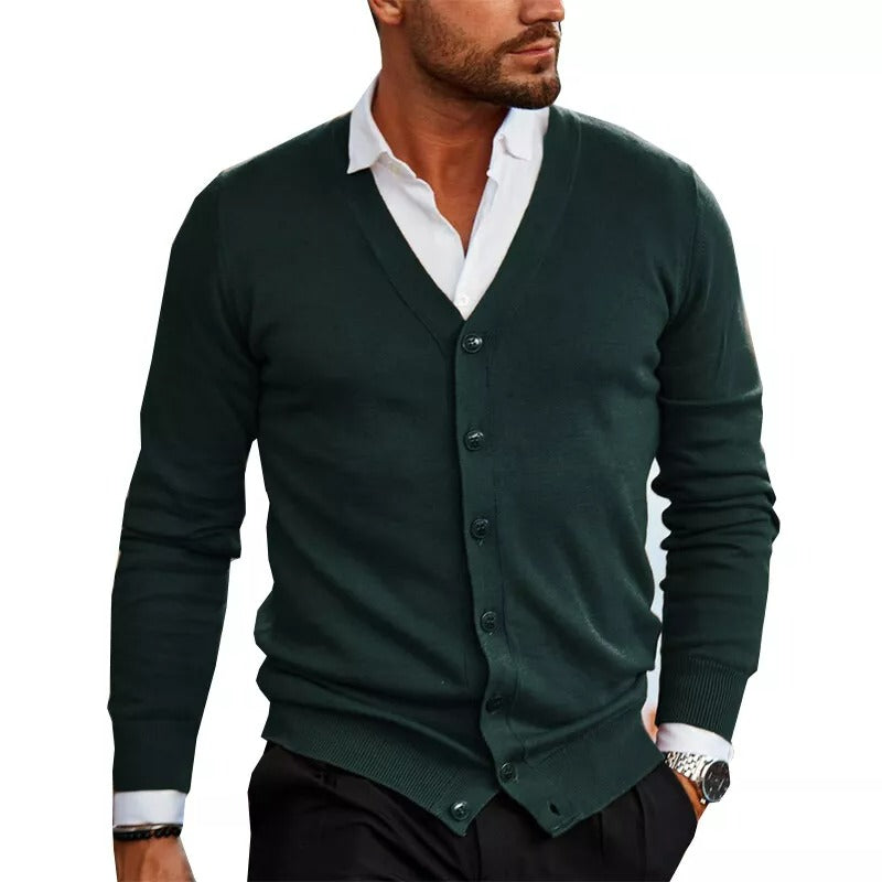 Men's Slim Fit V-Neck Cardigan - Stylish Button Front & Ribbed Hem - Perfect for Layering
