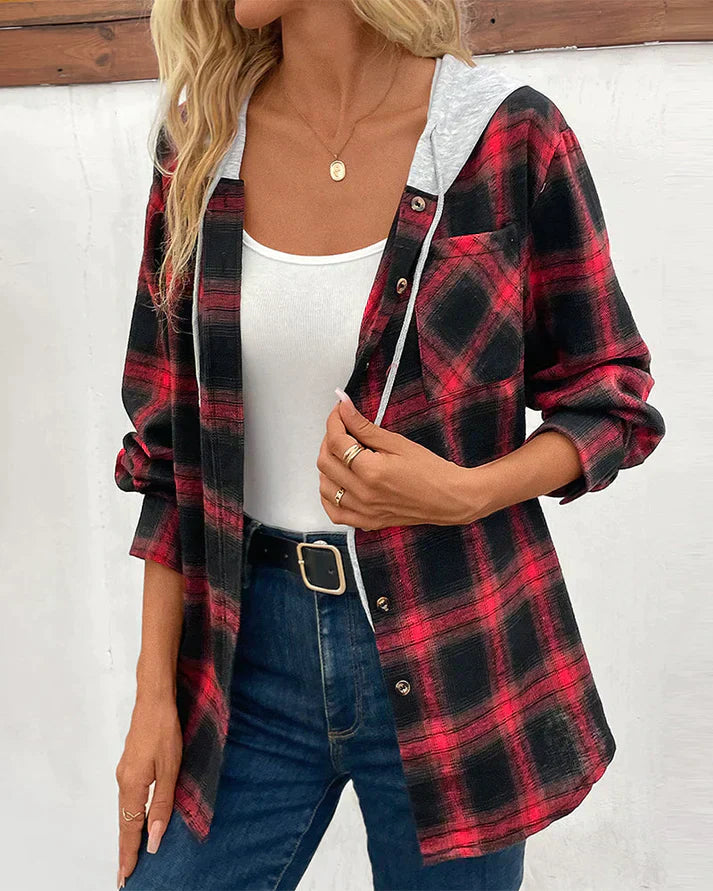 Eden Women's Hooded Checkered Jacket - Stylish & Cozy Outerwear for Fall/Winter