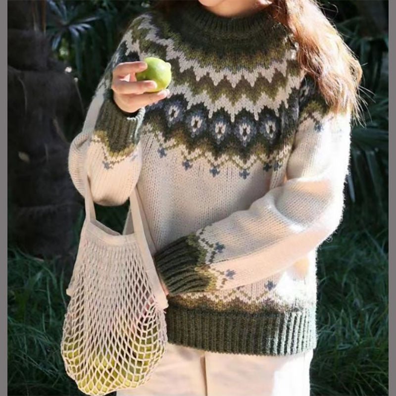 Cozy Women's Fair Isle Crewneck Jumper - Relaxed Fit Sweater for Ultimate Comfort