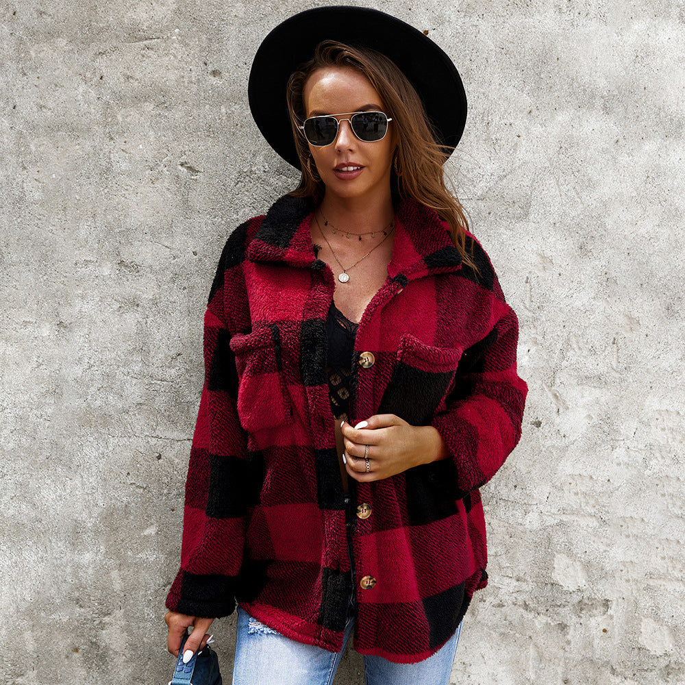 Furly Checkered Plush Fur Coat - Cozy & Stylish Winter Outerwear