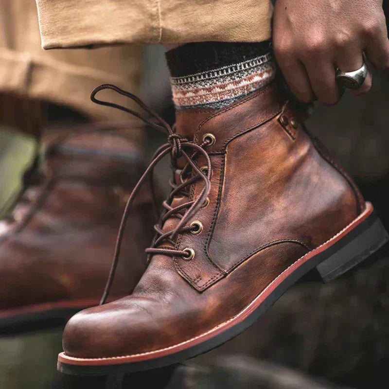 Men's Vintage Lace-Up Ankle Boots - Classic Rugged Design for Timeless Style and Durability