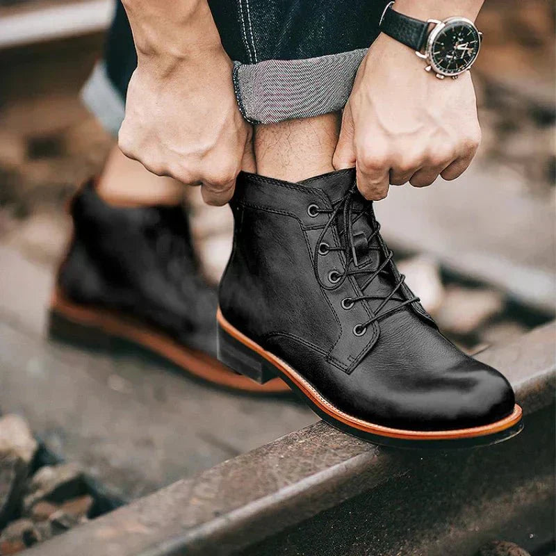 Men's Vintage Lace-Up Ankle Boots - Classic Rugged Design for Timeless Style and Durability