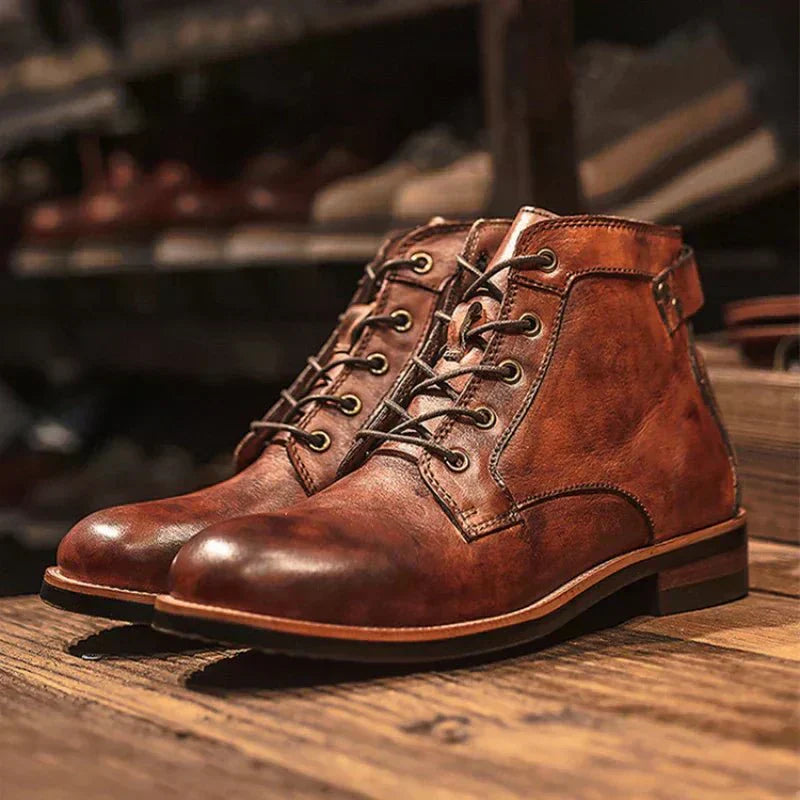 Men's Vintage Lace-Up Ankle Boots - Classic Rugged Design for Timeless Style and Durability