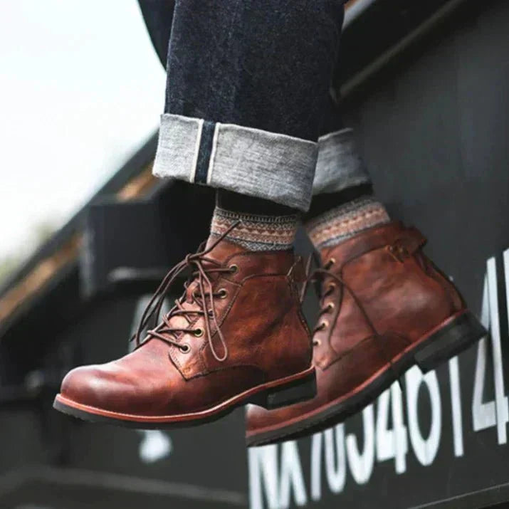Men's Vintage Lace-Up Ankle Boots - Classic Rugged Design for Timeless Style and Durability