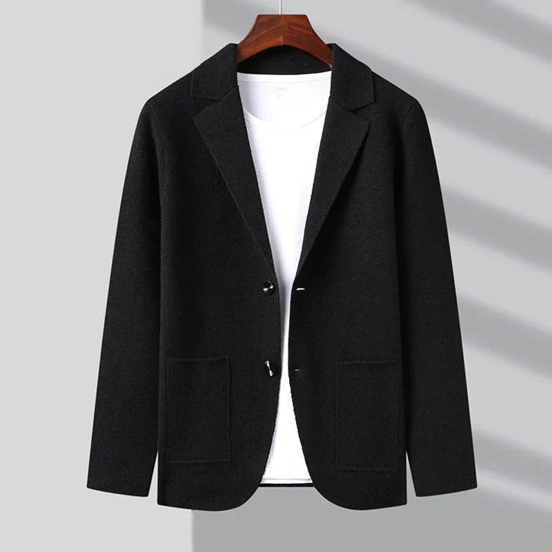 Men's Blazer-Style Cardigan with Lapel Collar & Patch Pockets - Stylish & Versatile Knit Jacket