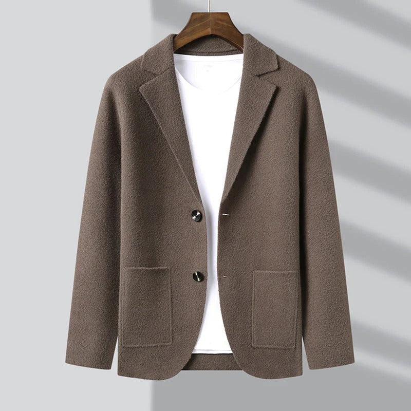 Men's Blazer-Style Cardigan with Lapel Collar & Patch Pockets - Stylish & Versatile Knit Jacket