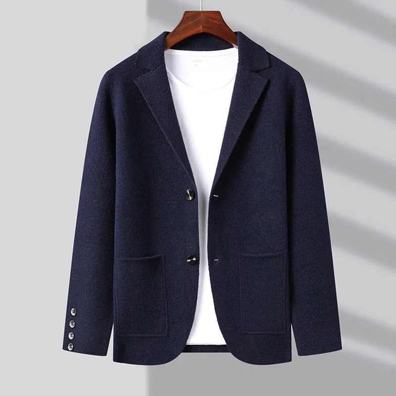 Men's Blazer-Style Cardigan with Lapel Collar & Patch Pockets - Stylish & Versatile Knit Jacket