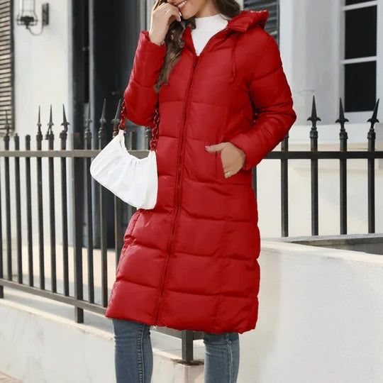 Cozy Hooded Long Down Puffer Jacket for Women - Warm Winter Outerwear