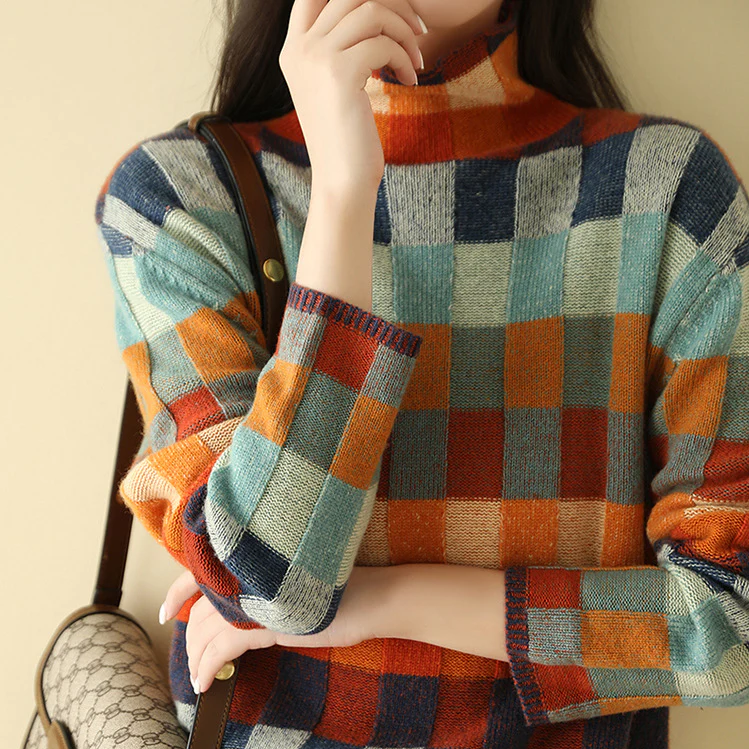 Cashmere Patchwork Turtleneck Sweater