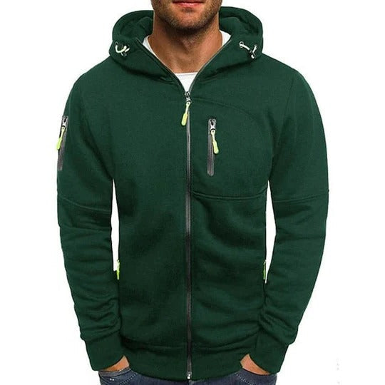 Cozy Men's Hooded Long-Sleeve Pullover: Relaxed Fit, Drawstring, Solid Colors