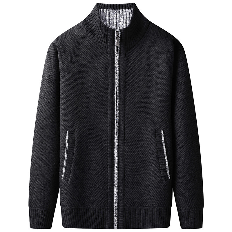 Men's Stand Collar Zip-Up Cardigan with Ribbed Hem - Stylish & Comfortable Knitwear for Every Occasion