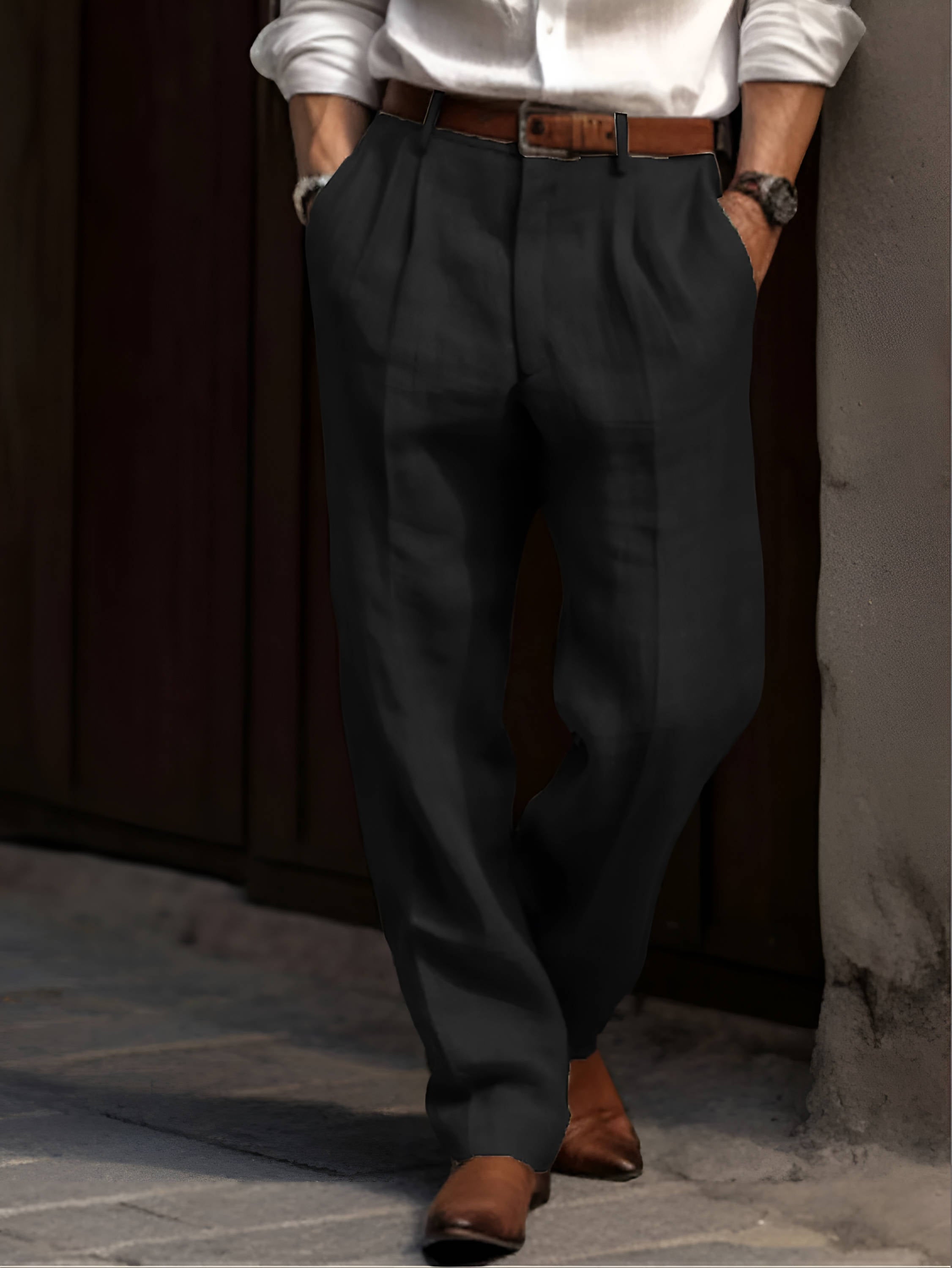 Valencia Linen Blend Pleated Pants