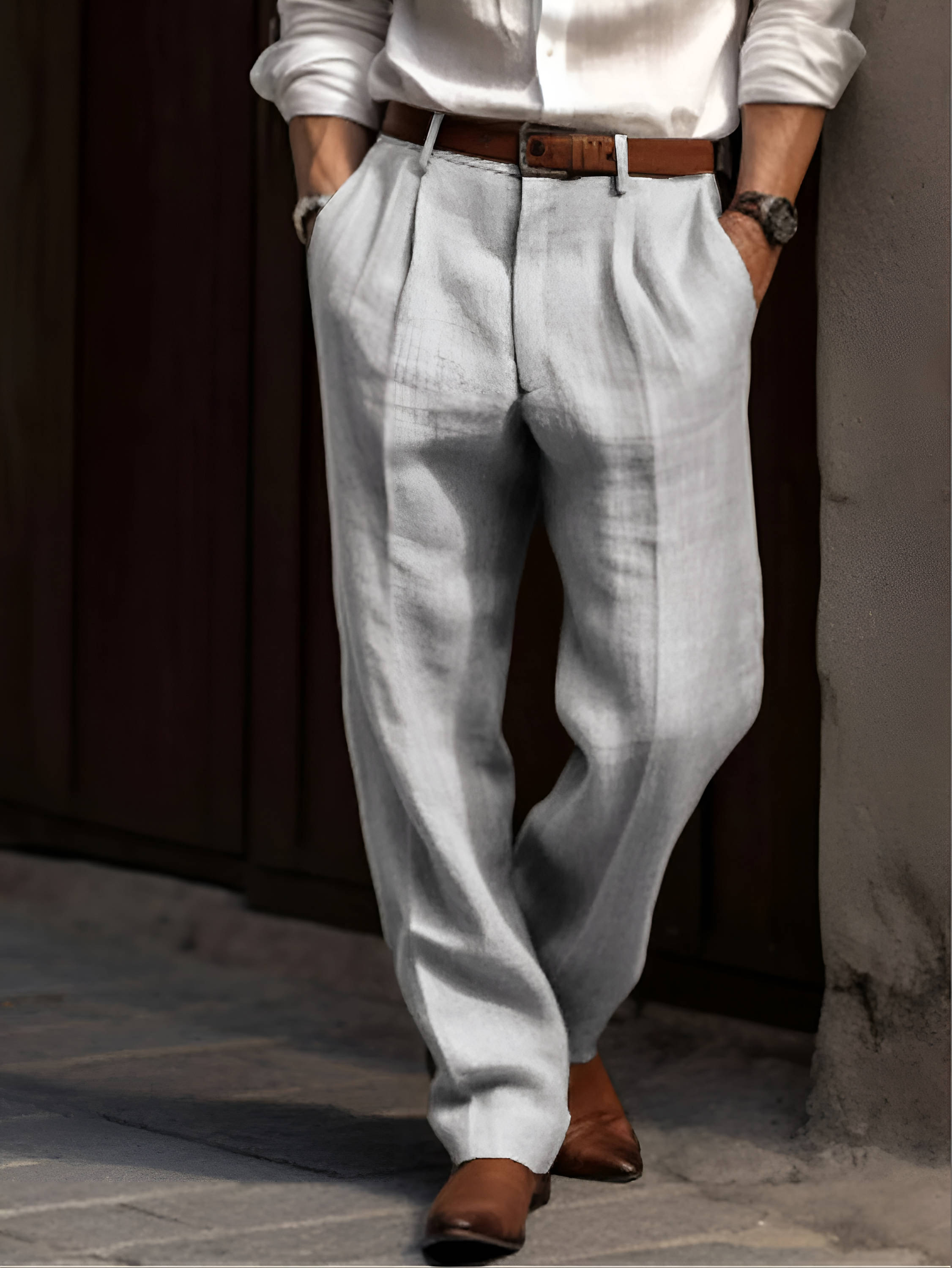 Valencia Linen Blend Pleated Pants