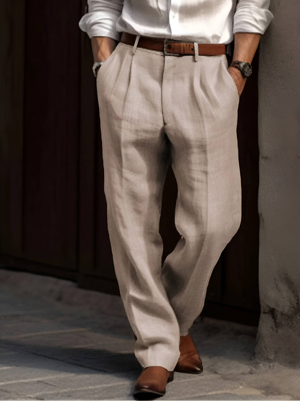 Valencia Linen Blend Pleated Pants