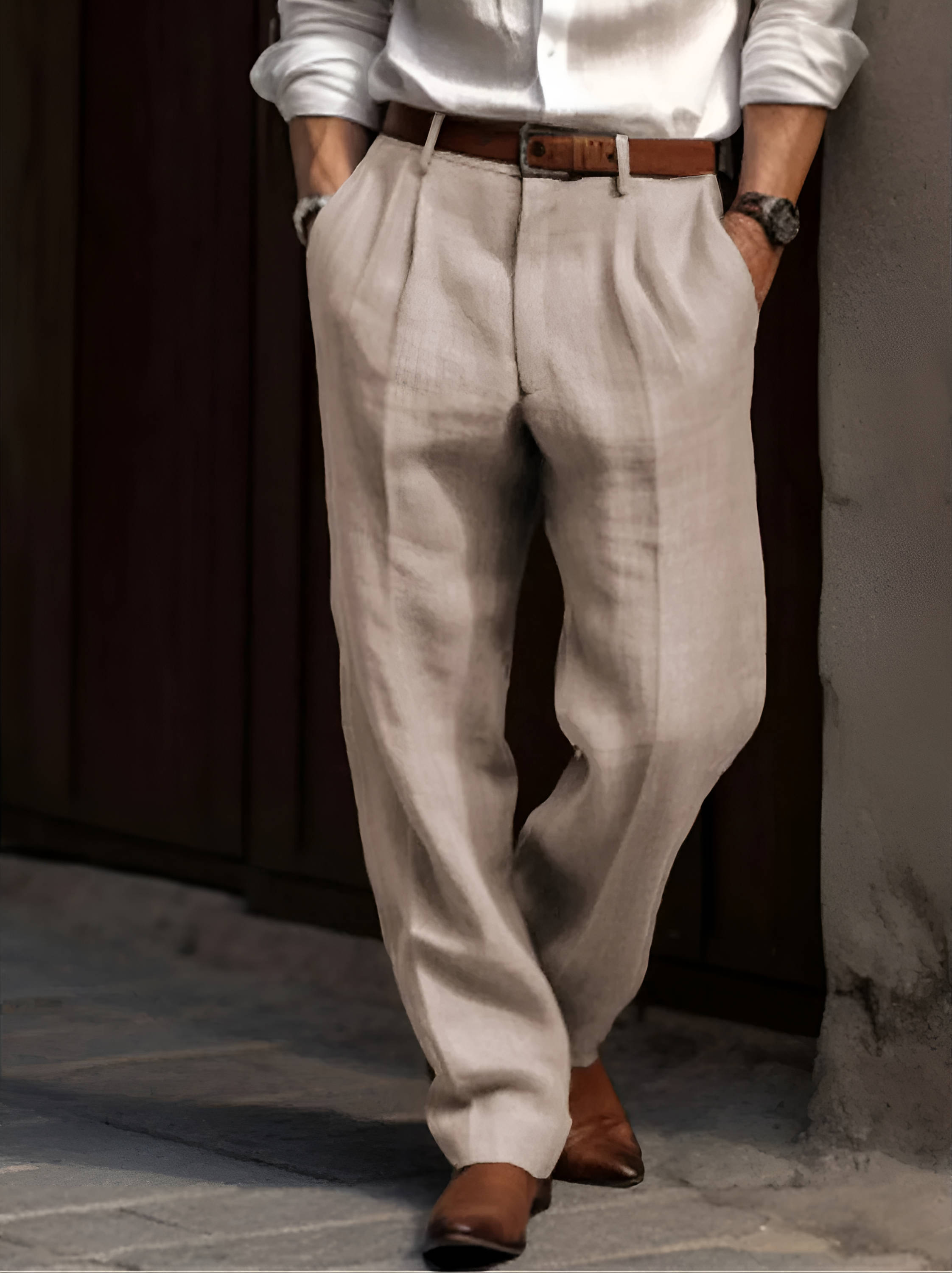 Valencia Linen Blend Pleated Pants