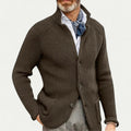 Men's Textured Knit Cardigan - Button Front, Stand Collar, Stylish & Comfortable Sweater for Casual Wear