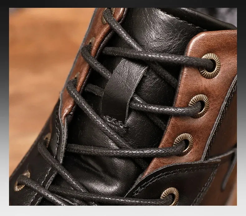 Men's Rugged Lace-Up Ankle Boots with Side Zipper - Durable Sole for Ultimate Comfort & Style