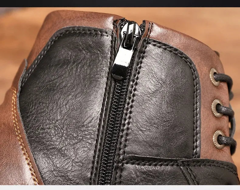 Men's Rugged Lace-Up Ankle Boots with Side Zipper - Durable Sole for Ultimate Comfort & Style