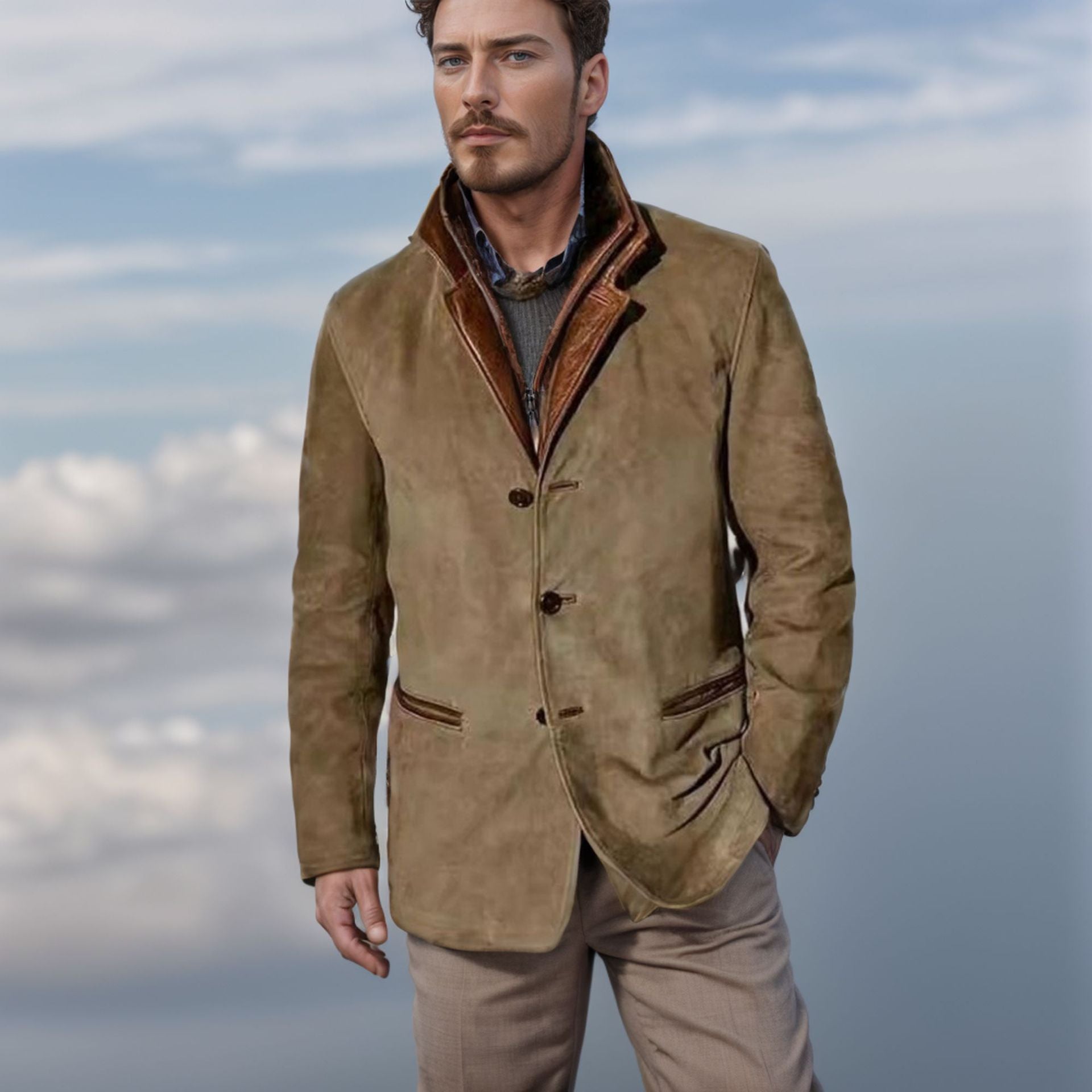 Men's Vintage Leather-Look Coat - Classic Tailored Fit, Stylish & Timeless Outerwear