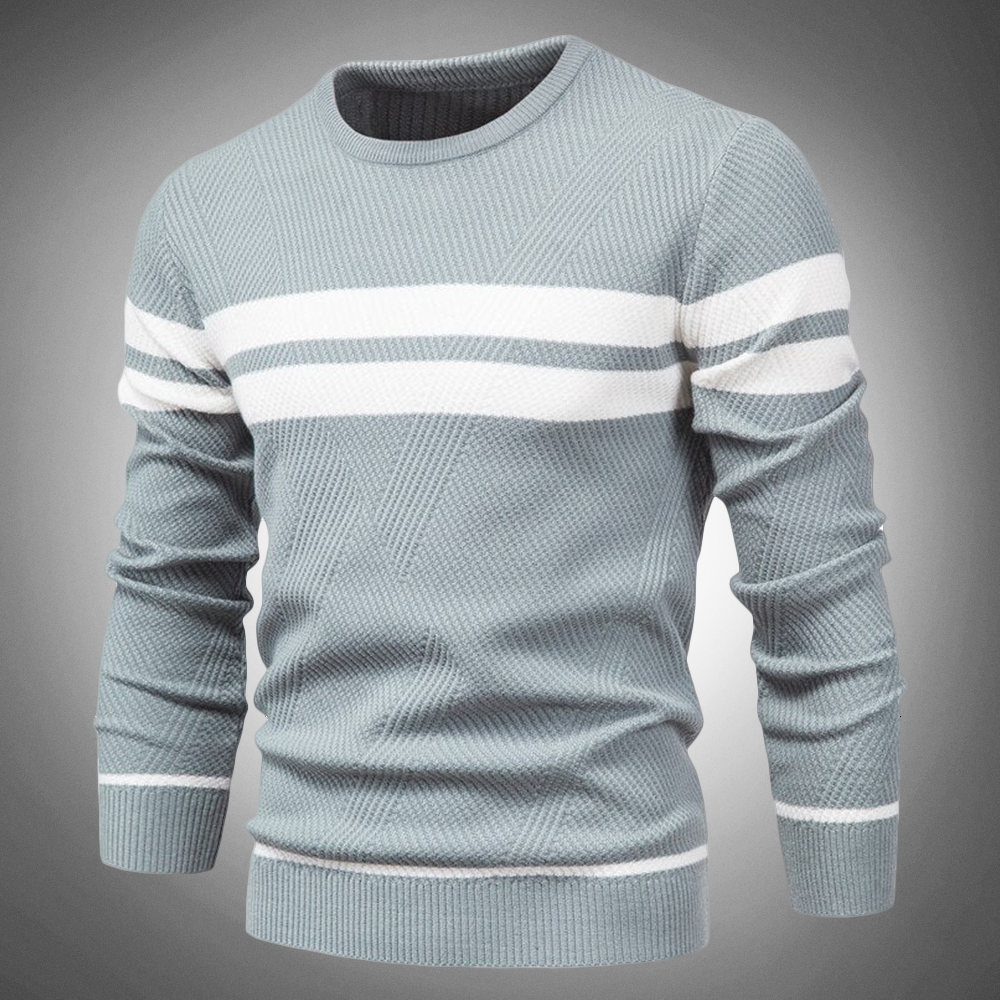 Men's Striped Crew Neck Knitted Jumper - Textured Pattern Sweater for Casual Style
