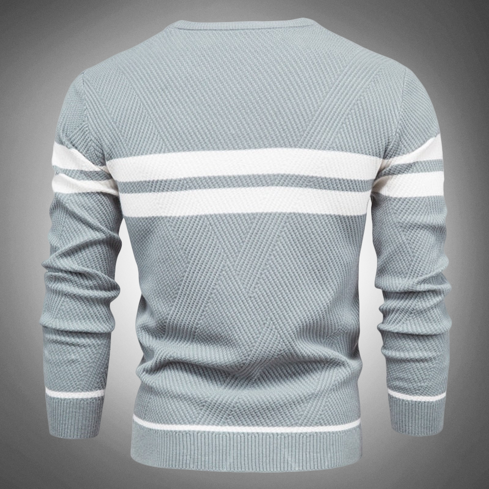 Men's Striped Crew Neck Knitted Jumper - Textured Pattern Sweater for Casual Style