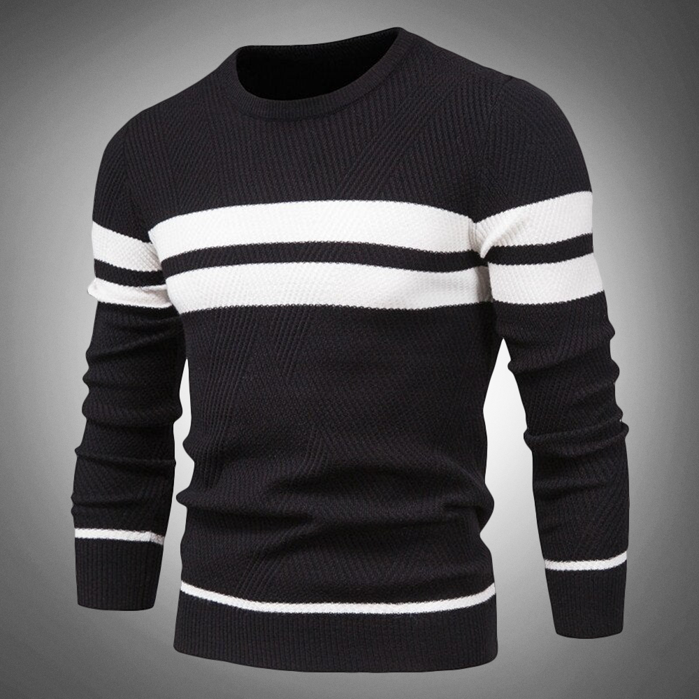 Men's Striped Crew Neck Knitted Jumper - Textured Pattern Sweater for Casual Style