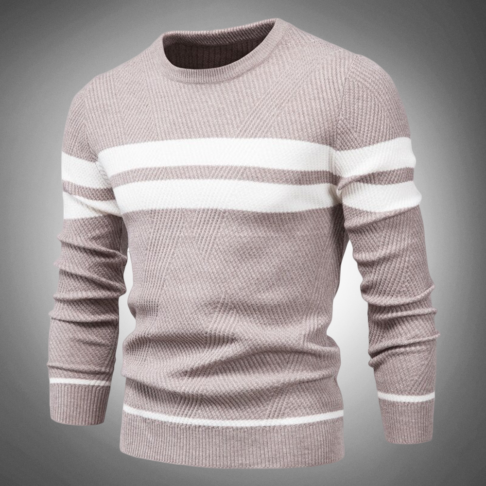 Men's Striped Crew Neck Knitted Jumper - Textured Pattern Sweater for Casual Style