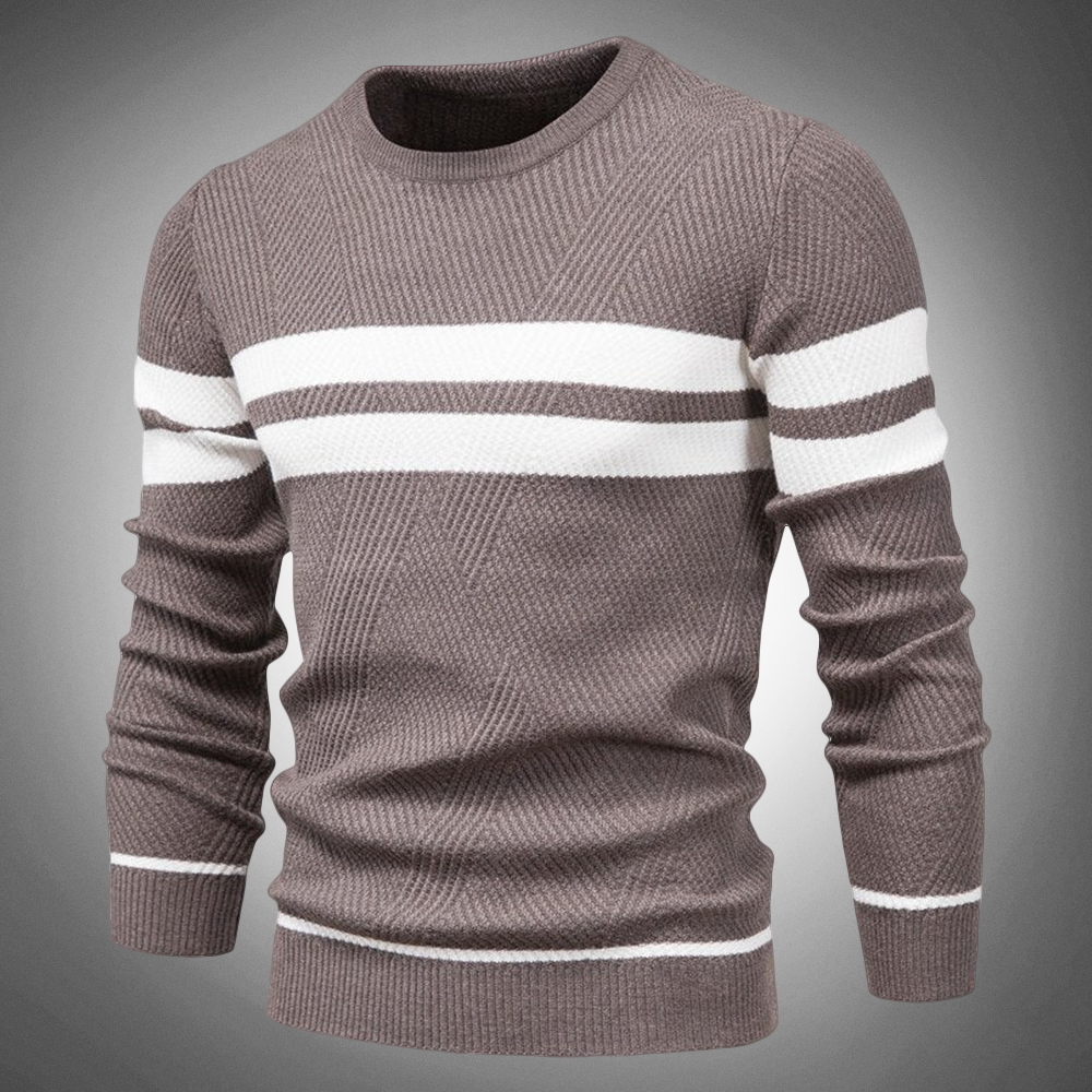 Men's Striped Crew Neck Knitted Jumper - Textured Pattern Sweater for Casual Style