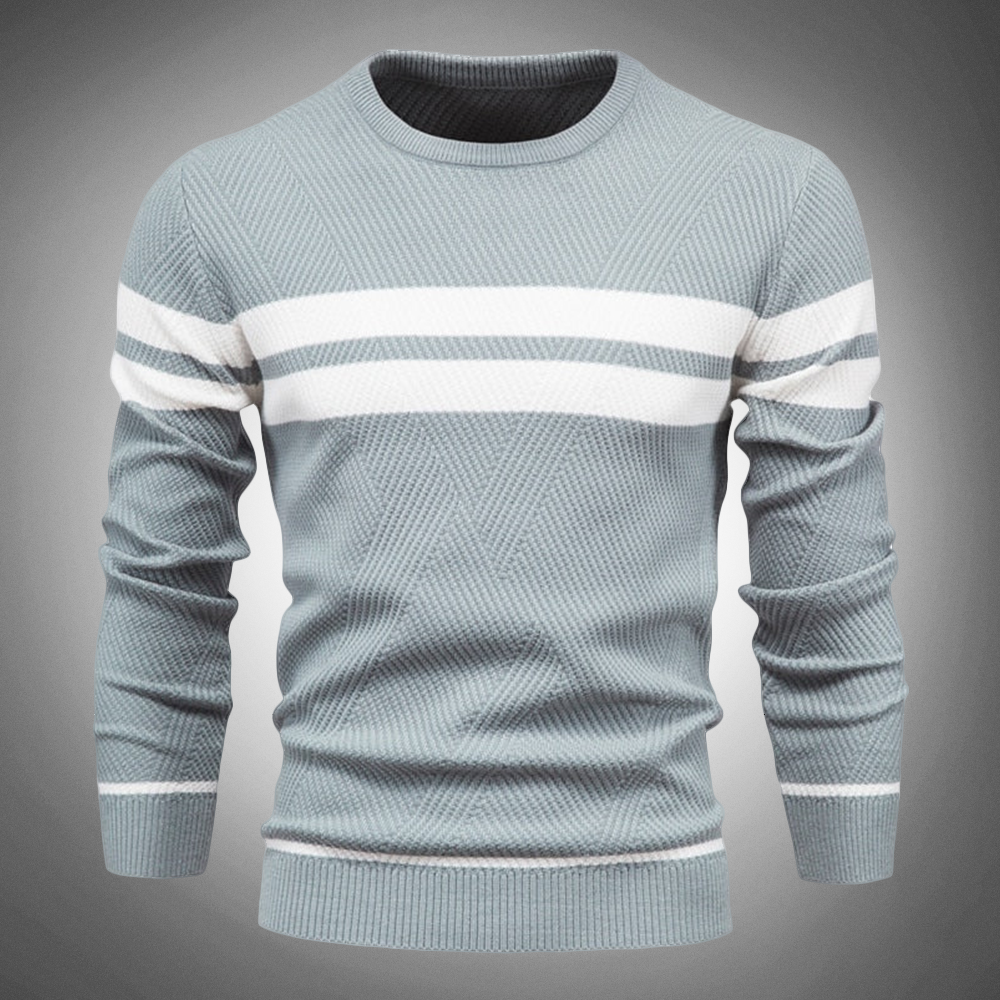 Men's Striped Crew Neck Knitted Jumper - Textured Pattern Sweater for Casual Style