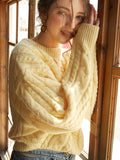 Limoncello Loose Knit Sweater: Chic Asymmetrical Viscose Nylon Blend for Comfort