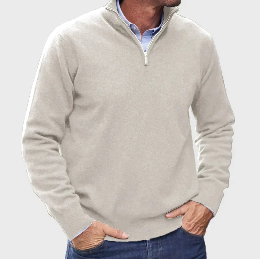 Men's Half-Zip Knit Jumper with Stand Collar & Ribbed Cuffs - Stylish & Comfortable Sweater for Casual Wear