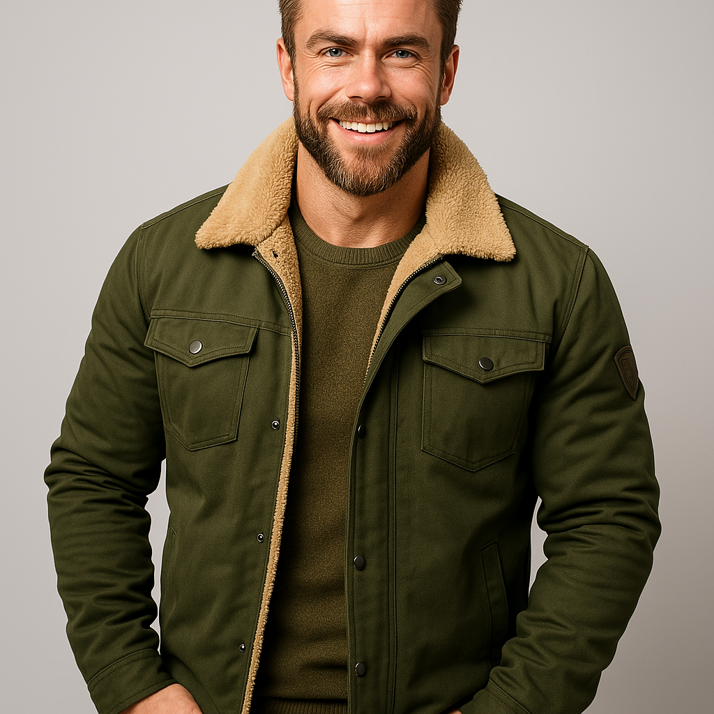 Men's Stylish Lined Bomber Jacket with Button Front, Chest Pockets, and Warm Insulation - Perfect for Casual Wear
