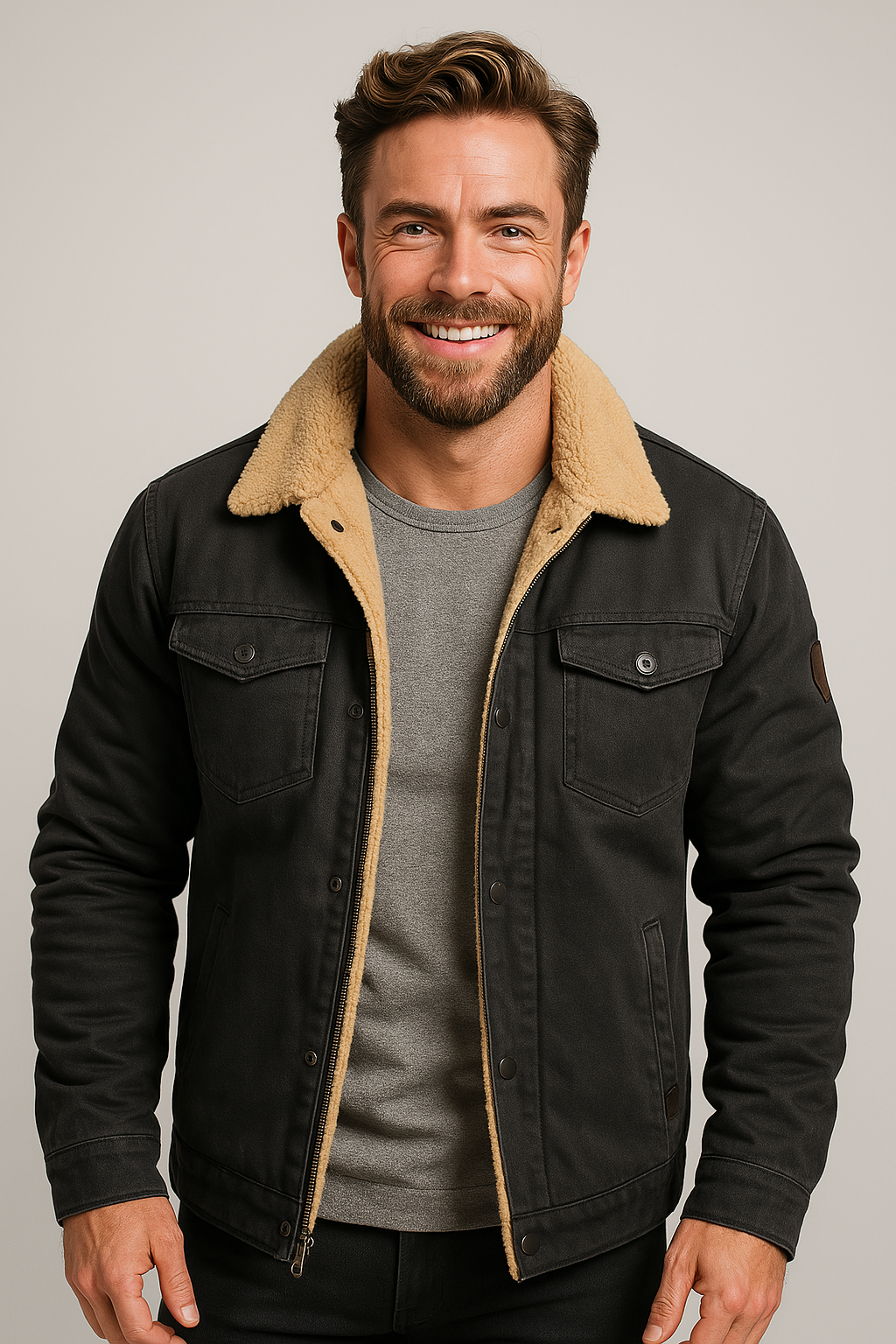 Men's Stylish Lined Bomber Jacket with Button Front, Chest Pockets, and Warm Insulation - Perfect for Casual Wear