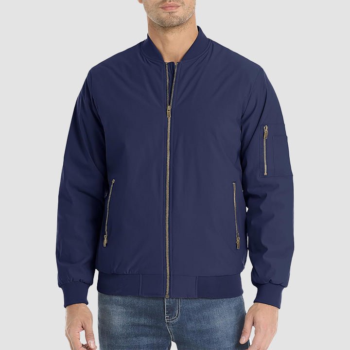 Men's Casual Zip-Up Bomber Jacket - Lightweight Windbreaker for Everyday Wear